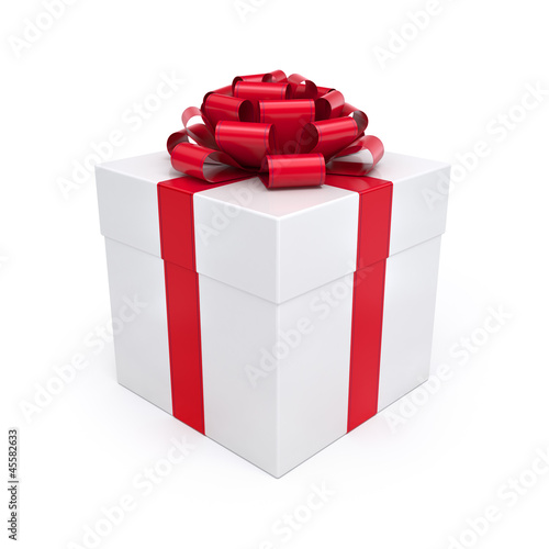 Illustration: Gift Box with Red Ribbon and Bow Isolated Gift Box with Red Ribbon and Bow Isolated