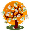 Árbol con hojas en forma de billetes de 100, 200 y 500 euros