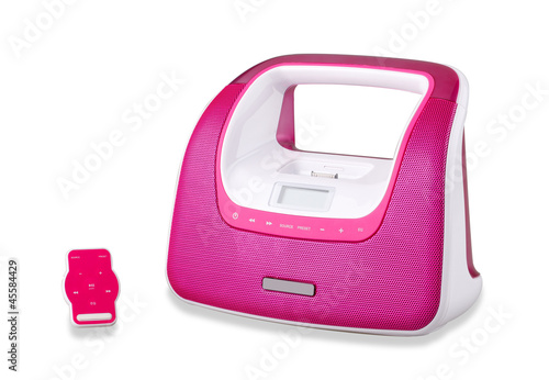 Photo: Cute purple portable audio player isolates on white Cute purple portable audio player isolates on white