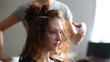 Video: Model visage hairstyle for photography in studio. Model visage hairstyle for photography in studio.