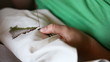 Video: Woman hands doing cross-stitch. Woman hands doing cross-stitch.