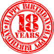 18 years happy birthday rubber stamp, vector illustration