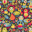 Cute monsters seamless pattern. Vector colorful background.