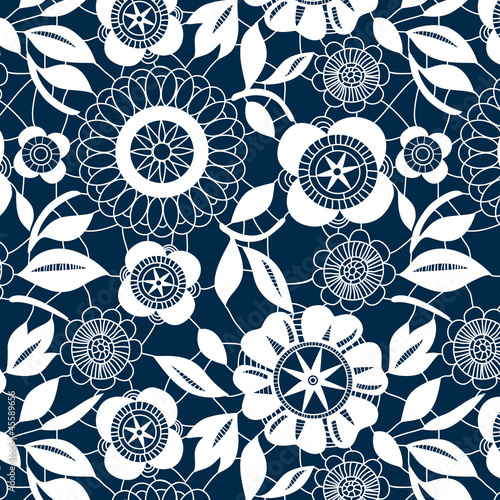 Vector: White lace crochet flowers seamless pattern, vector White lace crochet flowers seamless pattern, vector