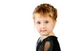 Portrait of the little girl with freckles on a white background