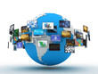 Media technologies concept: photo collage from cubes with pictur