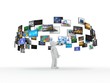 A technology man has images around his head