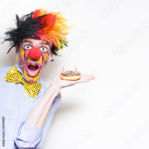 Photo: Surprise Happy Birthday Clown Holding Party Cake Surprise Happy Birthday Clown Holding Party Cake