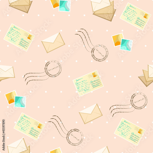 Vector: Seamless pattern with postcards and envelope Seamless pattern with postcards and envelope