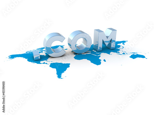 Illustration: dot com on world dot com on world