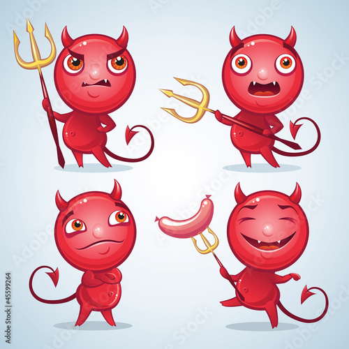 Vector: set of four devils making faces set of four devils making faces