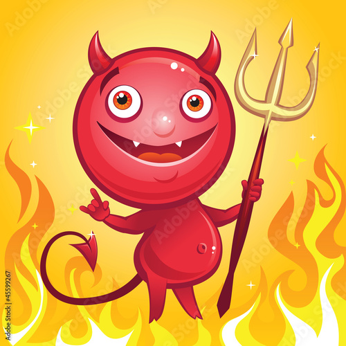Vector: funny cute cartoon devil smiling funny cute cartoon devil smiling