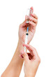 Syringe with a medicine in a female hands, isolated on white