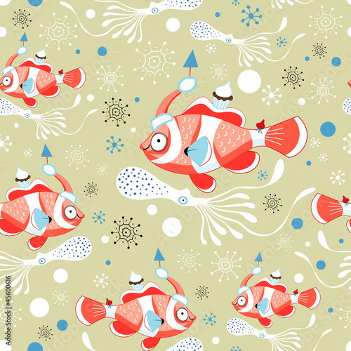 Vector: winter texture with fish winter texture with fish