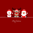 Sitting Snowman, Rudolph & Santa Red Background