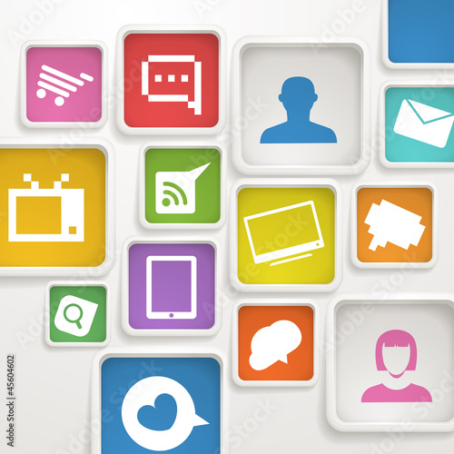 Vector: Abstract background of color boxes with media icons Abstract background of color boxes with media icons