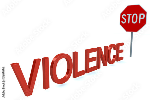 Illustration: Word Violence Before Stop Sign isolated on a white background Word Violence Before Stop Sign isolated on a white background
