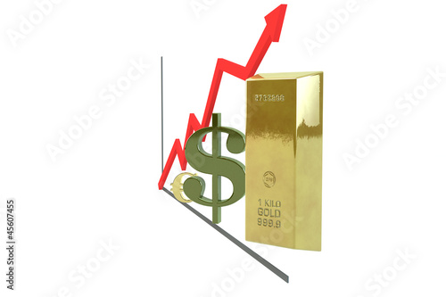 Illustration: financial diagram consisting of euro, dollar sign and gold ignot financial diagram consisting of euro, dollar sign and gold ignot