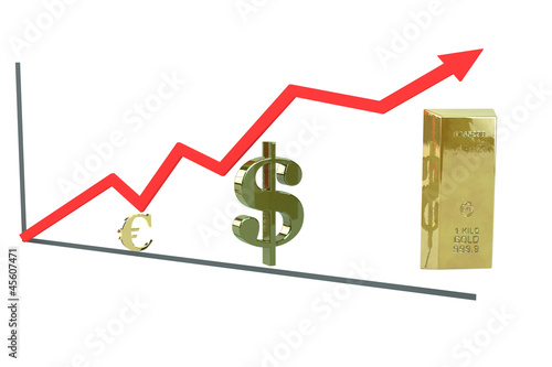 Illustration: financial diagram consisting of euro, dollar sign and gold ignot financial diagram consisting of euro, dollar sign and gold ignot