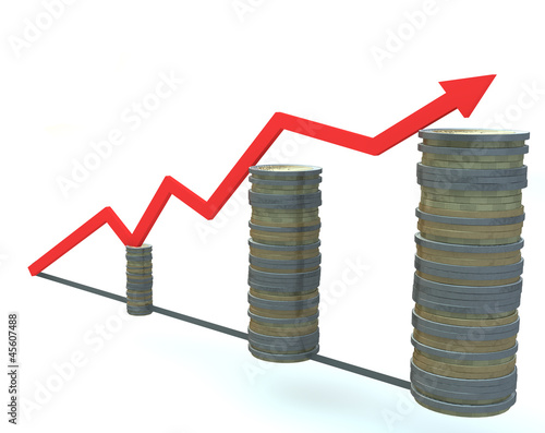 Illustration: financial diagram consisting of euro coins on wite background financial diagram consisting of euro coins on wite background