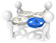Project Management. 3D little human character X4. Cog Wheels.