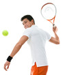 Photo: Sportive man playing tennis, isolated on white Sportive man playing tennis, isolated on white