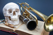 Photo: human scull and music instruments human scull and music instruments