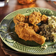 Photo: home cooked fried chicken meal cilantro lime quinoa side dish. home cooked fried chicken meal cilantro lime quinoa side dish.