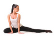Flexible athletic woman stretching ,isolated white background