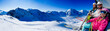 Skiing - happy skiers on ski lift