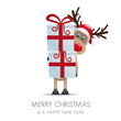 reindeer hold gift boxes