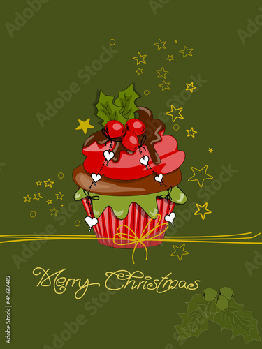 Vector: Muffin, Cupcakes Weihnachten Karte Muffin, Cupcakes Weihnachten Karte