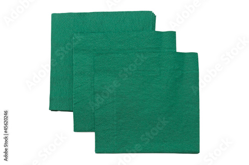 Photo: green napkins isolated on white background green napkins isolated on white background