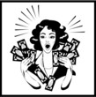 Clipart Illustration of a Retro Woman Holding Handfulls Of Cash