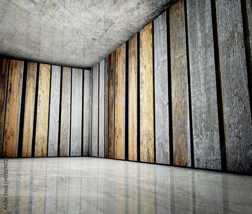 Photo: 3d corner of old grunge wooden interior 3d corner of old grunge wooden interior