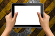 Hand of business woman holding digital tablet with blank screen