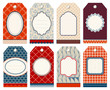 8 Retro Christmas Hangtags Red/Blue/Beige