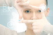 businesswoman creating frame with fingers