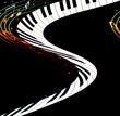 Music text frame with notes and piano keys