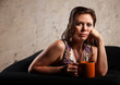 Serious Woman with Hand on Cheek