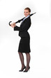Smart woman in suit with umbrella