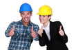 craftsman and businesswoman thumbs up