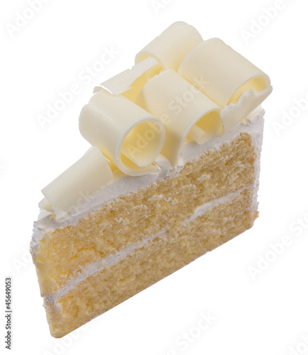 Photo: piece of vanilla cake topping with white chocolate for coffee or piece of vanilla cake topping with white chocolate for coffee or