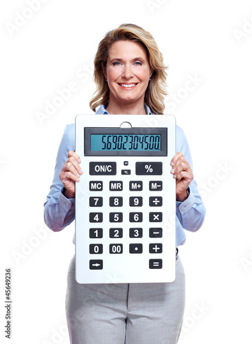 Photo: Accountant business woman with a calculator. Accountant business woman with a calculator.