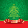 Christmas tree wallpaper with ribbon banner.