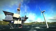 Oil rig platform and wind turbines off shore