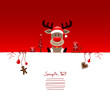 Card Sitting Christmas Reindeer & Symbols Red