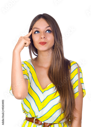 Photo: Sexy Young Woman Thinking with Finger on Head Sexy Young Woman Thinking with Finger on Head