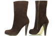 Dark brown high-heeled boots on a white background