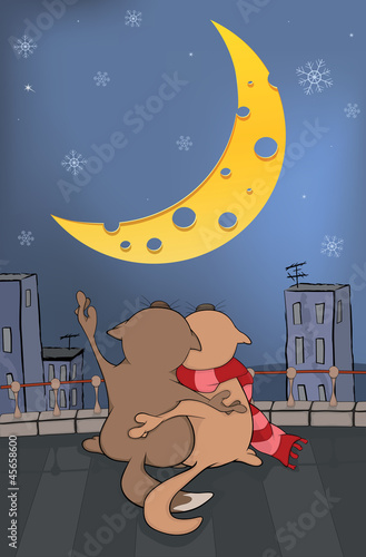 Vector: Cats and the moon. Cartoon Cats and the moon. Cartoon